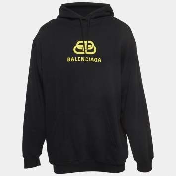 Pre Owned Balenciaga Black BB Print Cotton Knit Oversized Hoodie XS