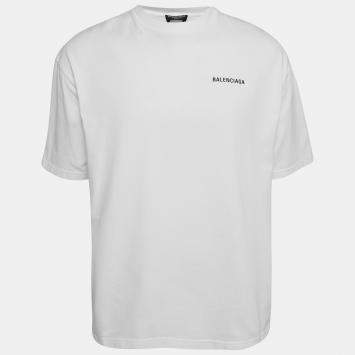 Pre Owned Balenciaga White Printed Cotton Oversized T-Shirt S