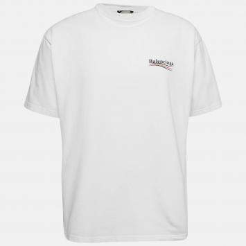 Pre Owned Balenciaga White Printed Cotton Oversized T-Shirt S