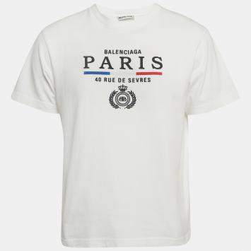 Pre Owned Balenciaga White Embroidered Cotton T-Shirt XS