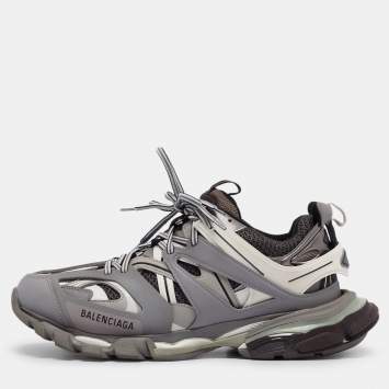 Pre Owned Balenciaga Grey Faux Leather Track Sneakers Size 43