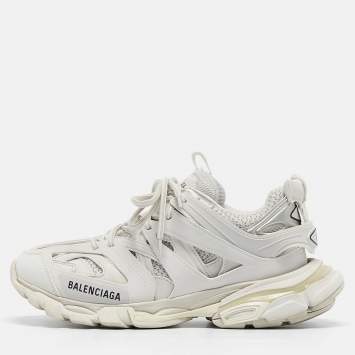 Pre Owned Balenciaga White/Grey Mesh and Faux Leather Track Sneakers Size 39