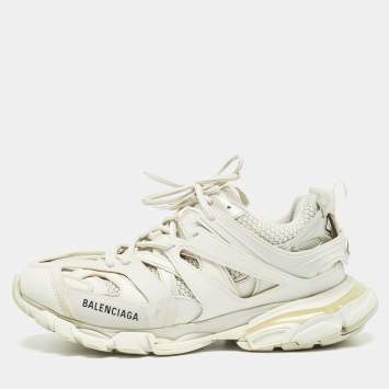 Pre Owned Balenciaga Grey/White Faux Leather and Mesh Sneakers Size 42