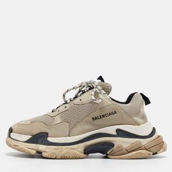 Pre Owned Balenciaga Grey/Black Nubuck Leather Triple S Sneakers Size 43
