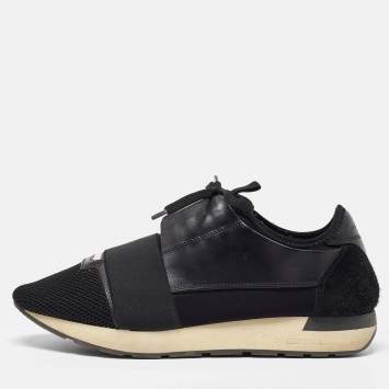 Pre Owned Balenciaga Black Leather and Mesh Race Runner Sneakers Size 41