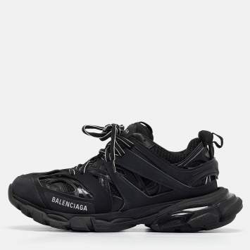 Pre Owned Balenciaga Black Faux  Leather Track Sneakers Size 40