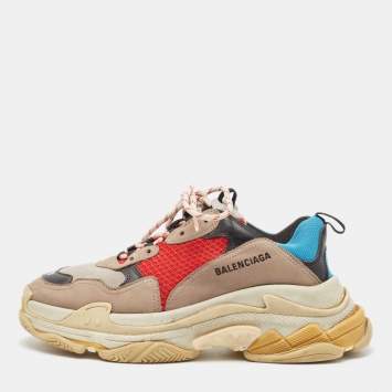 Pre Owned Balenciaga Multicolor Nubuck Leather and Mesh Triple S Sneakers Size 43