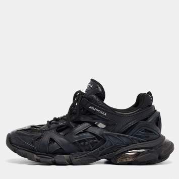 Pre Owned Balenciaga Black Faux Leather and Mesh Track 2 Sneakers Size 44