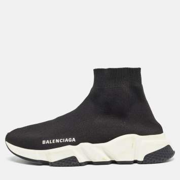 Pre Owned Balenciaga Black Knit Fabric Speed High Top Sneakers Size 38