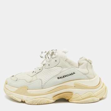 Pre Owned Balenciaga White Mesh and Leather Triple S Sneakers Size 41