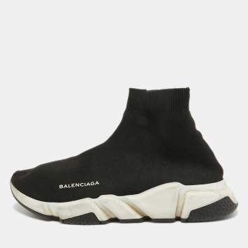 Pre Owned Balenciaga Black Knit Fabric Speed Trainer High Top  Sneakers Size 41
