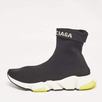 Pre Owned Balenciaga Black Knit Fabric Speed Trainer High Top Sneakers Size 42