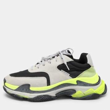 Pre Owned Balenciaga Multicolor Neoprene and Suede Triple S Low Top Sneakers Size 44