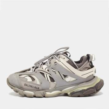 Pre Owned Balenciaga Two Town Faux Leather and Mesh Track Lace Up Sneakers Size 41