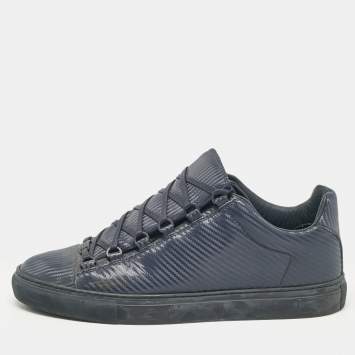 Pre Owned Balenciaga Navy Blue Leather Lace Up Sneakers Size 44