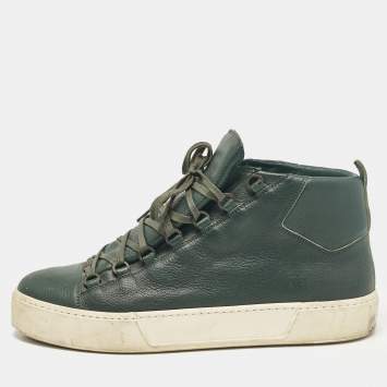 Pre Owned Balenciaga Green Leather Lace Up Sneakers Size 45