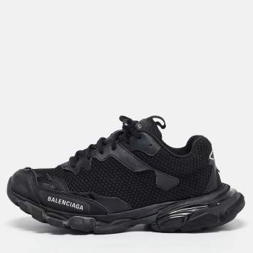Pre Owned Balenciaga Black Faux Leather and Mesh Track 3 Sneakers Size 42
