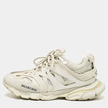Pre Owned Balenciaga White Faux Leather and Mesh Track Lace Up Sneakers Size 42
