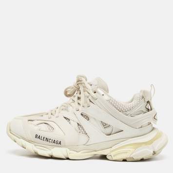 Pre Owned Balenciaga Grey Faux Leather and Mesh Track Sneakers Size 39