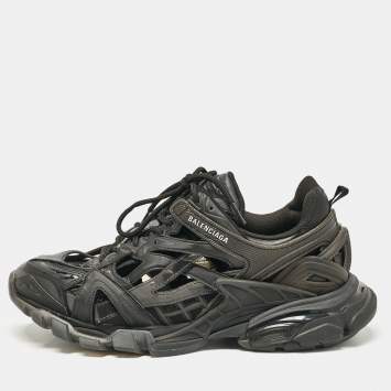 Pre Owned Balenciaga Black Faux Leather and Mesh Track 2 Sneakers Size 42