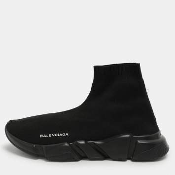 Pre Owned Balenciaga Black Knit Fabric Speed 2.0 High Top Sneakers Size 42