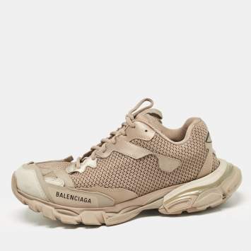 Pre Owned Balenciaga Dark Beige Mesh and Leather Track 3 Sneakers Size 42