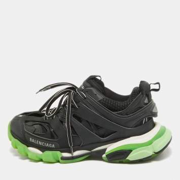 Pre Owned Balenciaga Black Faux Leather and Mesh Track Lace Up Sneakers Size 40