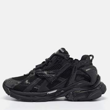 Pre Owned Balenciaga Black Mesh and Faux Leather Runner Sneakers Size 43