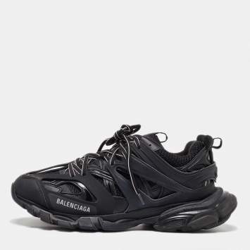 Pre Owned Balenciaga Black Faux Leather and Mesh Track Sneakers Size 43