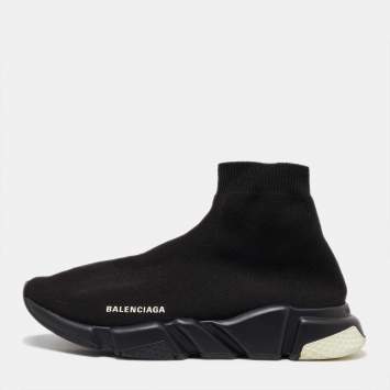Pre Owned Balenciaga Black Knit Fabric Speed Trainer High Top Sneakers Size 42