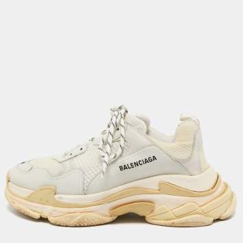 Pre Owned Balenciaga Grey Faux Leather and Mesh Triple S Low Top Sneakers Size 44