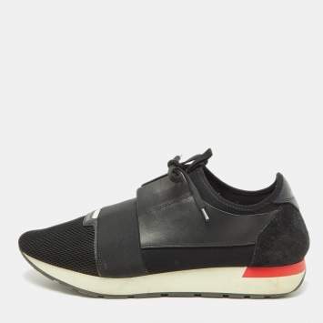 Pre Owned Balenciaga Black Leather and Mesh Race Runner Sneakers Size 45