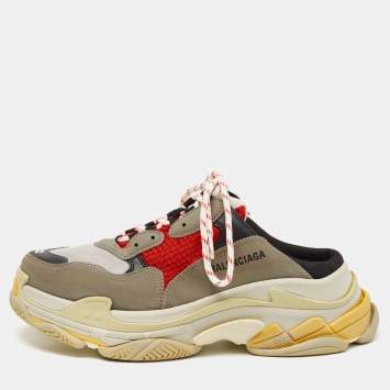 Balenciaga Multicolor Faux Leather and Mesh Triple S Sneaker Mules Size 42