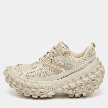 Pre Owned Balenciaga Beige Mesh and Faux Leather Bouncer Chunky Sneakers Size 41