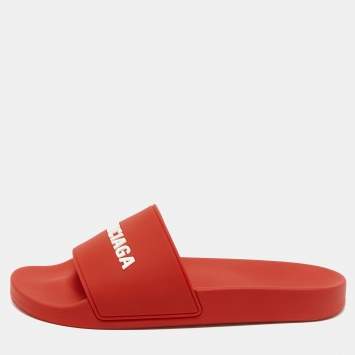 Balenciaga Black/White Rubber All Over Logo Pool Slides Size
