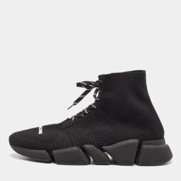 Pre Owned Balenciaga Black Knit Fabric Speed Trainer Sneakers Size 43