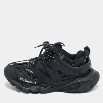 Pre Owned Balenciaga Black Faux Leather and Mesh Track Sneakers Size 36