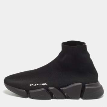 Pre Owned Balenciaga Black Knit Fabric Speed Trainer Sneakers Size 43