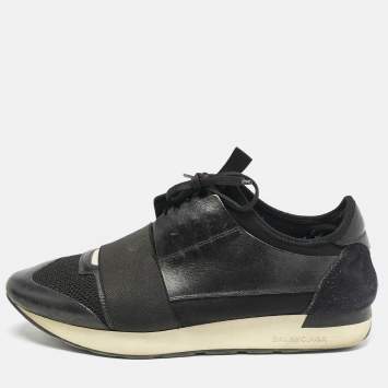 Pre Owned Balenciaga Black Leather and Mesh Race Runner Sneakers Size 41