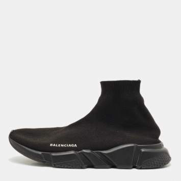 Pre Owned Balenciaga Black Knit Fabric Speed Trainer Sneakers Size 45