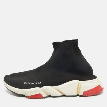Pre Owned Balenciaga Black Knit Fabric Speed Trainer High Top Sneakers Size 43
