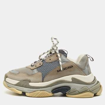 Balenciaga Grey/Blue Mesh and Nubuck Leather Triple S Sneakers Size 41
