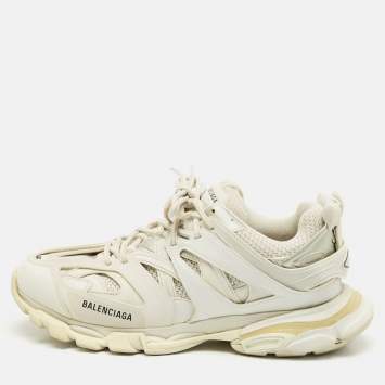 Pre Owned Balenciaga White Faux Leather and Mesh Track Sneakers Size 46