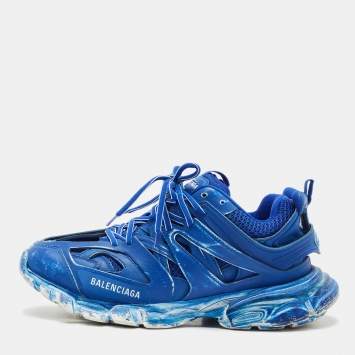 Balenciaga Light Blue Mesh and Faux Leather Track Sneakers Size 42