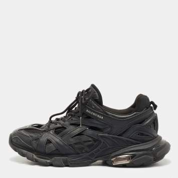 Pre Owned Balenciaga Black Faux Leather and Mesh Track 2 Sneakers Size 43