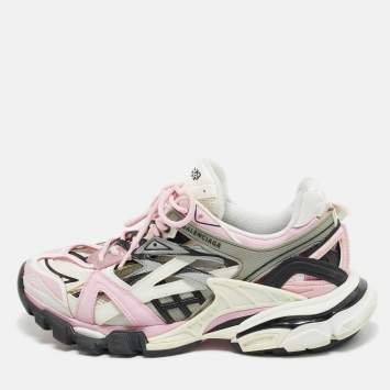 Pre Owned Balenciaga Tricolor Faux Leather and Mesh Track 2 Sneakers Size 40