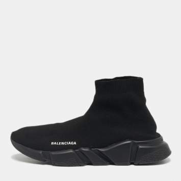 Pre Owned Balenciaga Black Knit Fabric Speed Trainer Sneakers Size 45