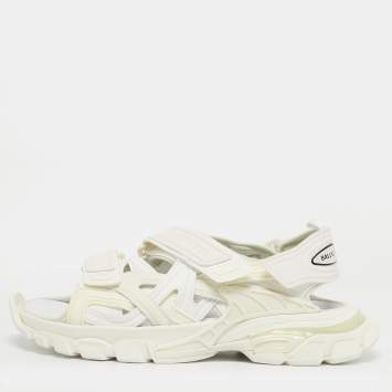 Pre Owned Balenciaga White Faux Leather and Rubber Track Flat Sandals Size 42