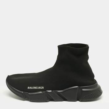 Pre Owned Balenciaga Black Knit Fabric Speed Trainer Sneakers Size 43
