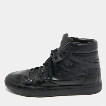 Pre Owned Balenciaga Size 45 Black Leather High Top Sneakers